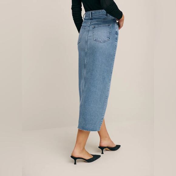 NWT Reformation Nila Long Midi Denim Skirt In Galway Wash Size 23 - Picture 5 of 11